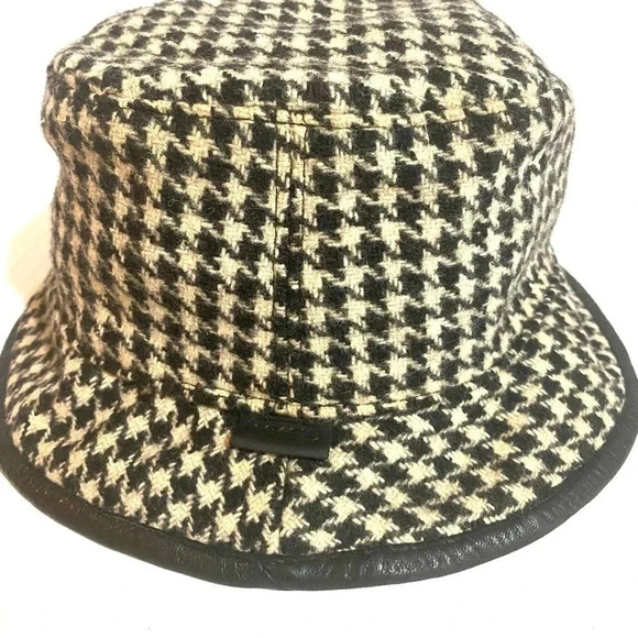 Coach houndstooth fabric hat with leather trim exterior wool lining polyester - Picture 2 of 6